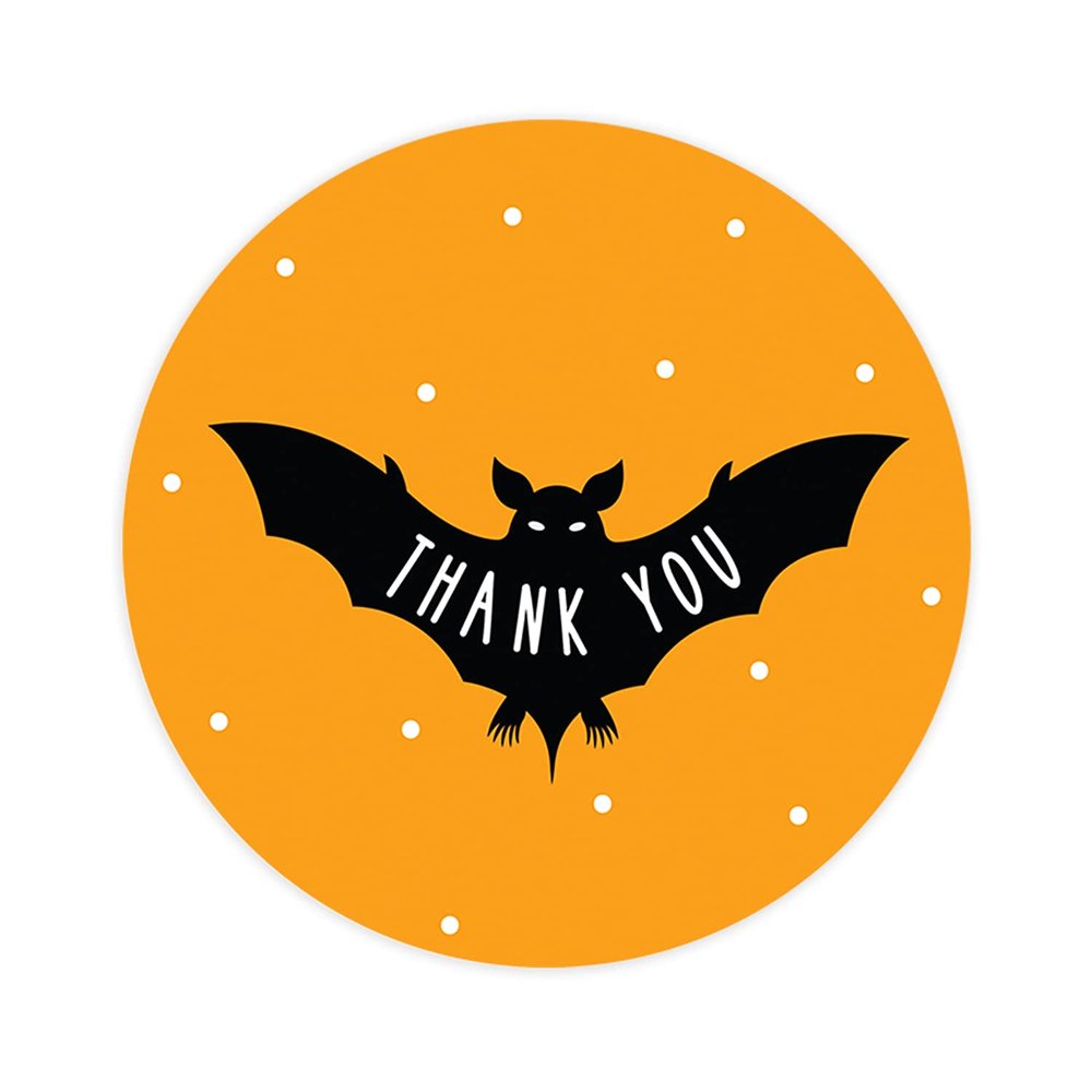 Andaz Press Halloween Thank You Stickers 2 Inch Round 40 Bulk Pack Bat Happy Halloween Stickers Labels for Kids Treat Bags Goodie Bags Toddler Treats Halloween Party Favors Envelopes