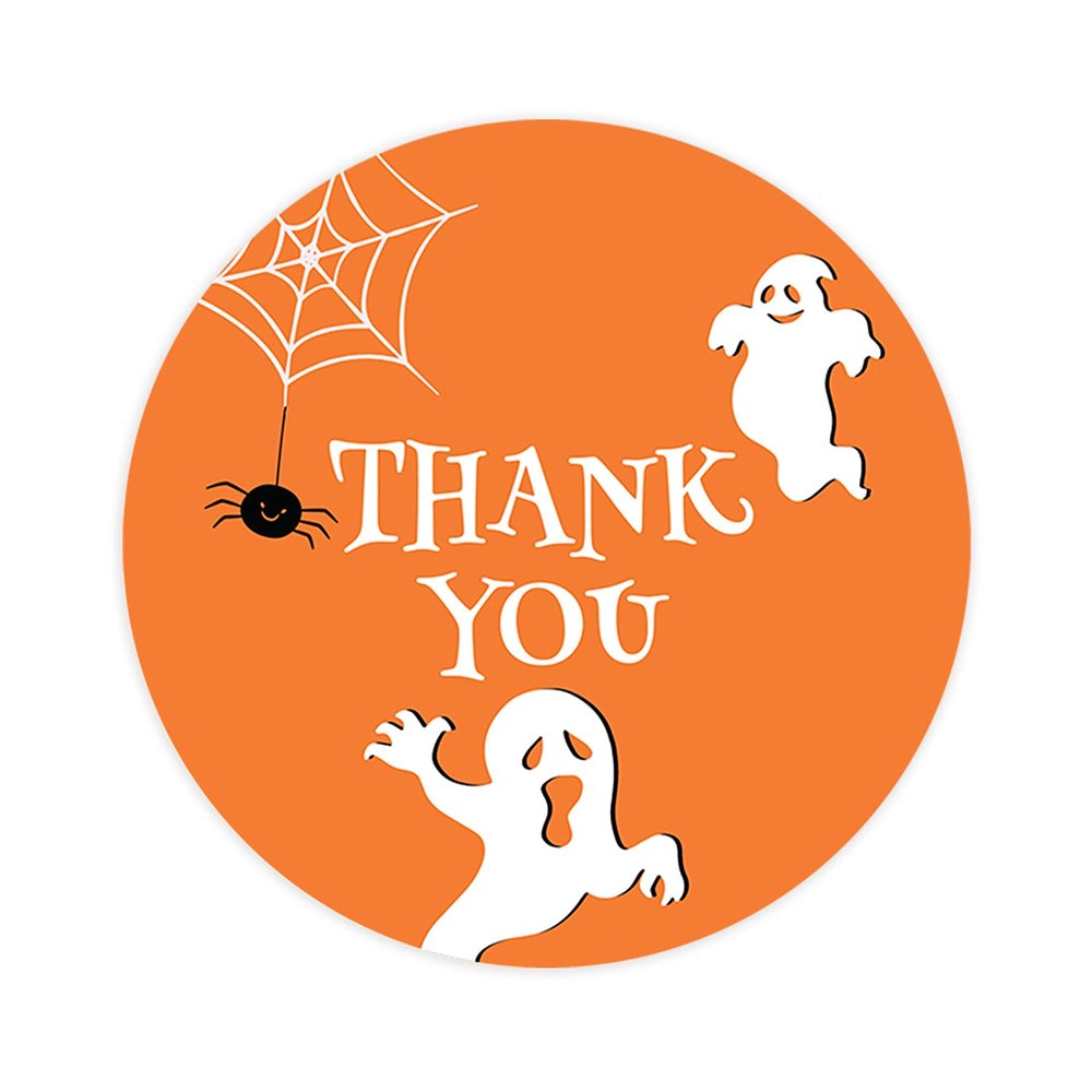 Andaz Press Halloween Thank You Stickers 2 Inch Round 40 Bulk Pack Scary Ghosts Happy Halloween Stickers Labels for Kids Treat Bags Goodie Bags Toddler Treats Halloween Party Favors Envelopes