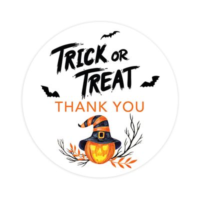 Andaz Press Halloween Thank You Stickers - 2 Inch Round, 40 Bulk, Trick or Treat, Pumpkin, Happy Halloween Stickers Labels for Kids Treat Bags & Party Favors