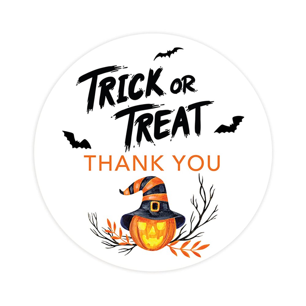 Andaz Press Halloween Thank You Stickers - 2 Inch Round, 40 Bulk, Trick or Treat, Pumpkin, Happy Halloween Stickers Labels for Kids Treat Bags & Party Favors