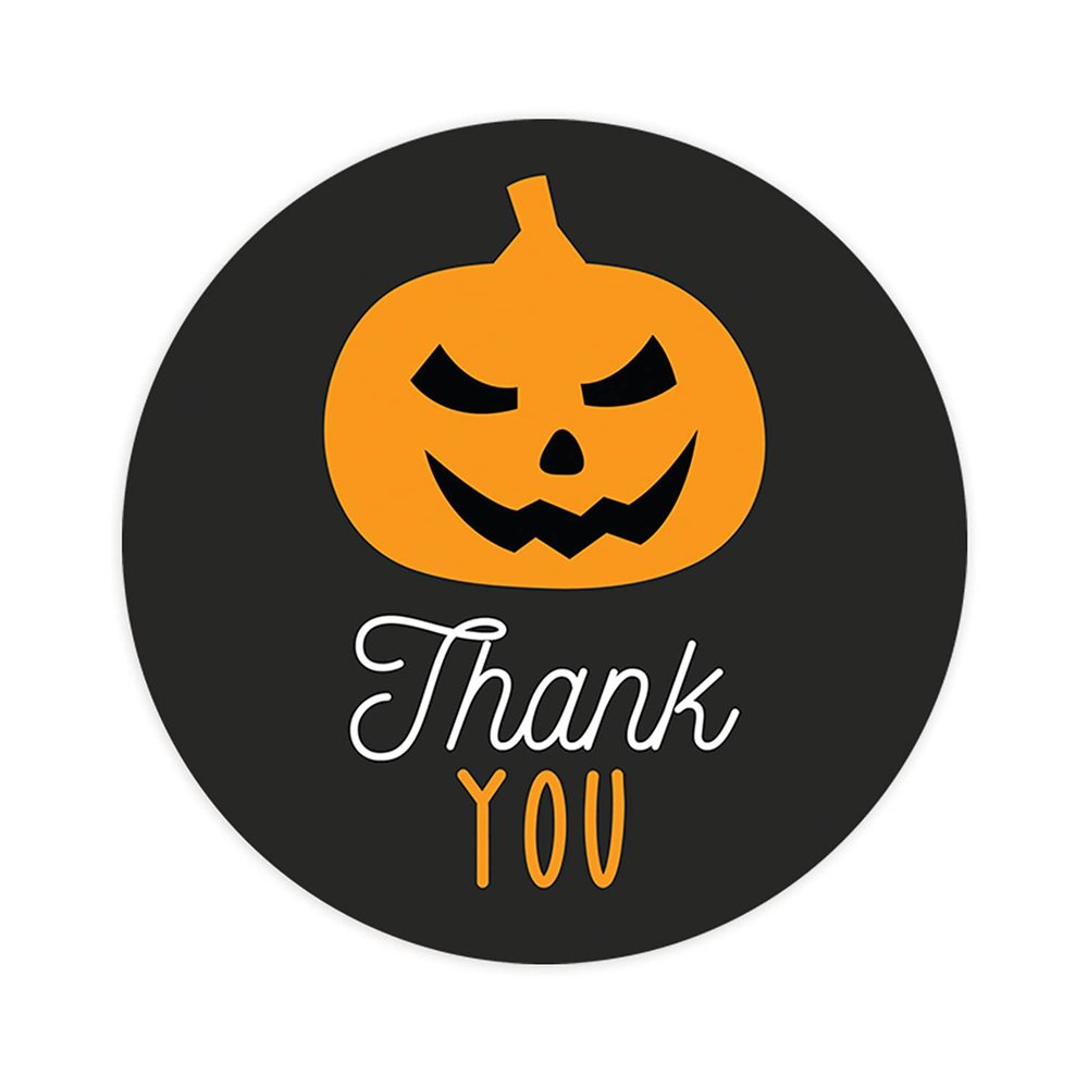 Andaz Press Halloween Thank You Stickers 2 Inch Round 40 Bulk Pack Spooky Pumpkin Happy Halloween Stickers Labels for Kids Treat Bags Goodie Bags Toddler Treats Halloween Party Favors Envelopes