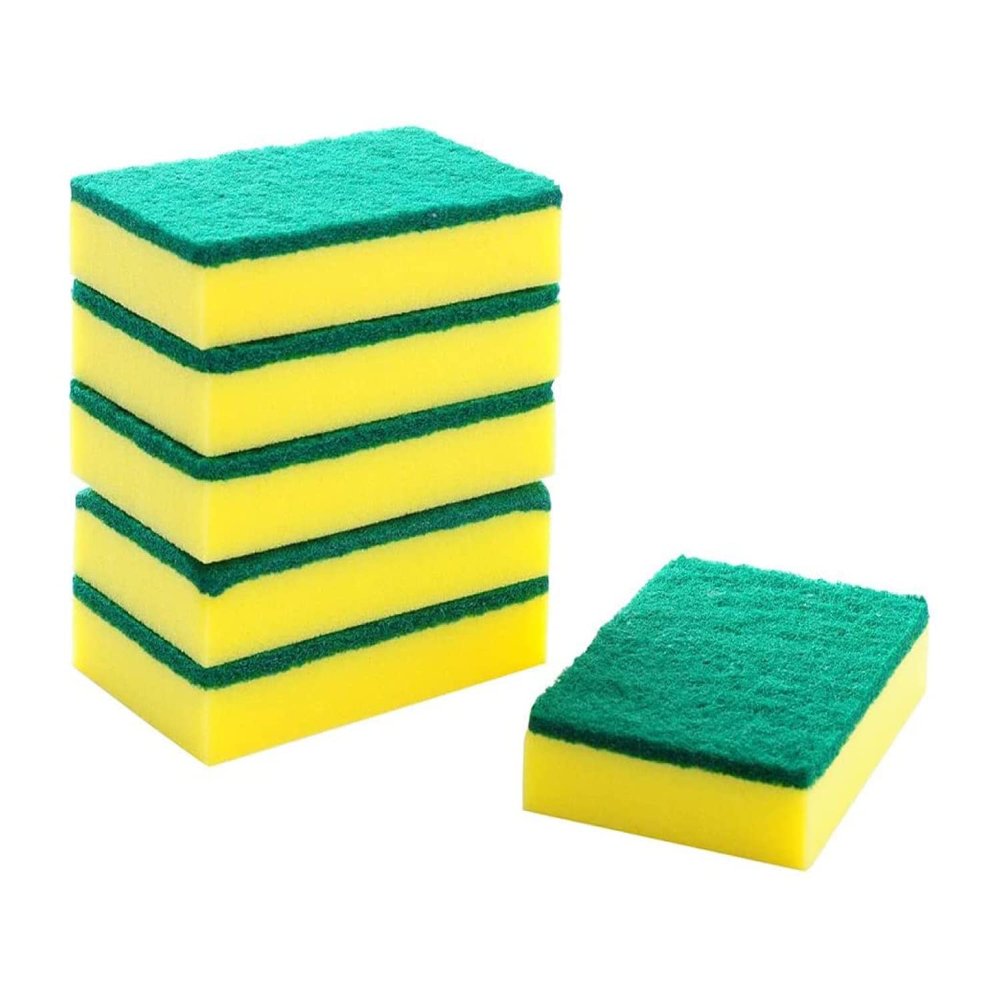 HOMESmith - Large Heavy Duty Scrub Sponge - Dual Sided Dish Washing & Cleaning Scourer - Absorbent, Non-Scratch, Reusable - Pack of 6