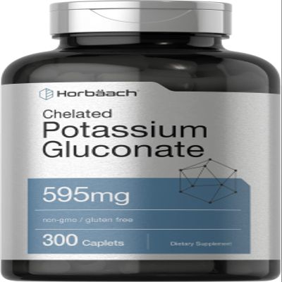 Horbach Chelated Potassium Gluconate Supplement | 595 mg | 300 Caplets | Vegetarian, Non-GMO, Gluten Free