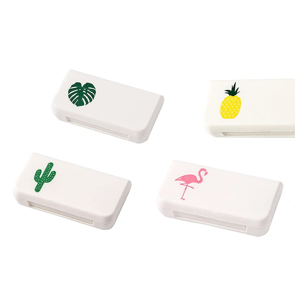4 Pcs Square Daily Pill Organizer, 3 Compartments Portable Pill Case Travel Pill Organizer, 4 Cute Patterns Pill Box for Purse Pocket to Hold Vitamins, Cod Liver Oil, Supplements and Medication