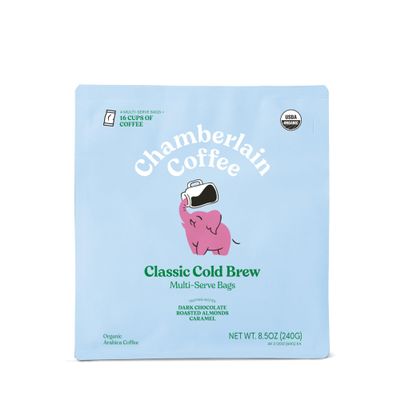 Chamberlain Coffee Organic Cold Brew Large Coffee Bags Medium Roast - Premeasured, Ready to Brew - Makes 4 Cups per Bag - Perfect for Iced Coffee, Convenient and Easy Brewing Experience - 8.5 oz
