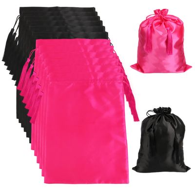 12 Pcs Silk Satin Wig Bags Hair Storage Bag With Drawstring Tassel for Packaging Wigs-Bundles-Hair Extensions and Hair Tools Multipurpose Large Bags