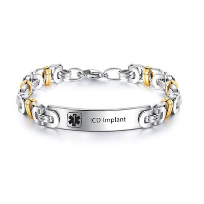 ZKXXJ Medical Alert ID Bracelets for Men Women ICD Implant Stainless Steel Byzantine Chain Bracelet Medical Alert Bracelet Emergency Identification Bracelet Health Alert Jewelry