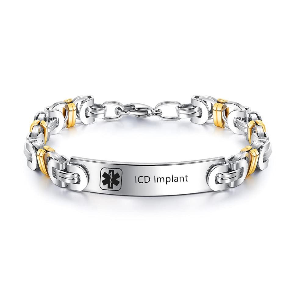 ZKXXJ Medical Alert ID Bracelets for Men Women ICD Implant Stainless Steel Byzantine Chain Bracelet Medical Alert Bracelet Emergency Identification Bracelet Health Alert Jewelry