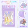 100 Pieces Smell Proof Mylar Bags, Holographic Packaging Bags, Resealable Odor Foil Pouch Zip Bag with Clear Window for Food Storage and Lipgloss, Jewelry Lash (Purple, 2.4 x 3.9 Inch) view 3