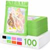 100 Pieces Smell Proof Mylar Resealable Bags, Holographic Packaging Bags, Resealable Odor Foil Pouch Zipper Bag with Clear Window for Food Storage and Lipgloss, Jewelry Lash(Green, 3.1 x 5.1 Inch) view 1