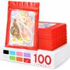 100 Pieces Smell Proof Mylar Bags, Holographic Packaging Bags, Resealable Odor Foil Pouch Zipper Bag with Clear Window for Food Storage and Lipgloss, Jewelry Lash (Red, 3 x 4.7 Inch) view 1