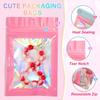 100 Pieces Smell Proof Mylar Bags, Holographic Packaging Bags, Resealable Odor Foil Pouch Zipper Bag with Clear Window for Food Storage and Lipgloss, Jewelry Lash (Pink, 3 x 4.7 Inch) view 3