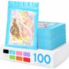 100 Pieces Smell Proof Mylar Resealable Bags, Holographic Packaging Bags, Resealable Odor Foil Pouch Zip Bags with Clear Window for Food Storage and Lipgloss, Jewelry Lash (Blue, 6.3 x 9.4 Inch) view 1