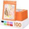 100 Pieces Resealable Mylar Bags, Holographic Packaging Bags, Resealable Odor Foil Pouch Zipper Bag with Clear Window for Food Storage and Lipgloss, Jewelry Lash (Orange, 4 x 6 Inch) view 1