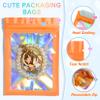 100 Pieces Resealable Mylar Bags, Holographic Packaging Bags, Resealable Odor Foil Pouch Zipper Bag with Clear Window for Food Storage and Lipgloss, Jewelry Lash (Orange, 4 x 6 Inch) view 3