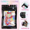 100 Pieces Smell Proof Mylar Bags, Holographic Packaging Bags, Resealable Odor Foil Pouch Zipper Bag with Clear Window for Food Storage and Lipgloss, Jewelry Lash(Black, 3 x 4.7 Inch) view 3