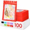 100 Pieces Smell Proof Mylar Resealable Bags, Holographic Packaging Bags, Resealable Odor Foil Pouch Zip Bags with Clear Window for Food Storage and Lipgloss, Jewelry Lash (Red, 4.3 x 7.5 Inch) view 1