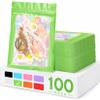 100 Pieces Smell Proof Mylar Bags, Holographic Packaging Bags, Resealable Odor Foil Pouch Zipper Bag with Clear Window for Food Storage and Lipgloss, Jewelry Lash(Green, 6.3 x 9.4 Inch) view 1