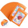 100 Pieces Smell Proof Mylar Resealable Bags, Holographic Packaging Bags, Resealable Odor Foil Pouch Zip Bags with Clear Window for Food Storage and Lipgloss, Jewelry Lash (Orange, 3.1 x 5.1 Inch) view 1