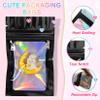 100 Pieces Smell Proof Mylar Bags, Holographic Packaging Bag, Resealable Odor Foil Pouch Zipper Bags with Clear Window for Food Storage and Lipgloss, Jewelry Lash (Black, 2.4 x 3.9 Inch) view 3
