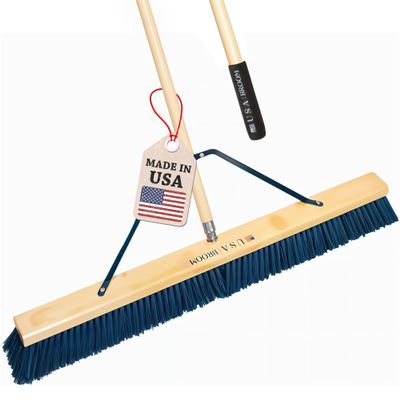 1-Pack - 36" Heavy Duty Outdoor Push Broom with 60" Handle. Ideal for Asphalt, Concrete & Heavy Debris. Durable American Made Steel Brackets-Stainless Steel Hardware. No Plastic. 100% USA Made