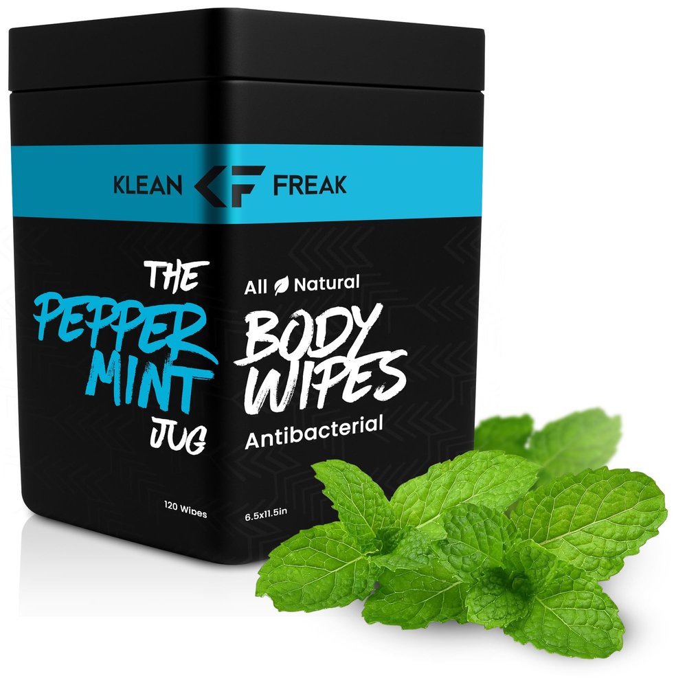 Klean Freak Body Wipes - for Face and Body, No Water, Wipe Away Sweat and Odor, Large Textured, Travel, Gym, Camping and More, 120 Cnt Jug (Peppermint)