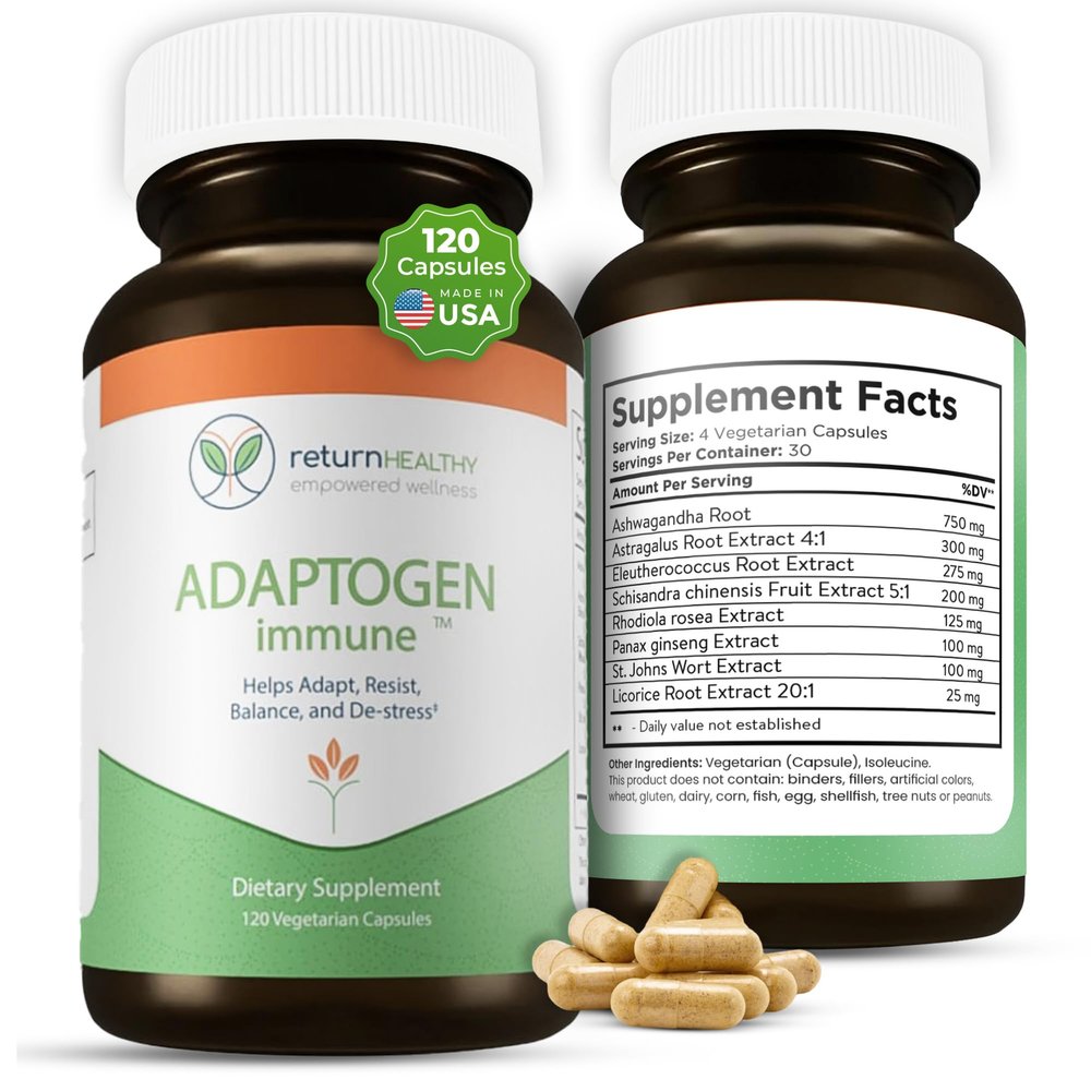 Adaptogen Immune, Adaptogens Supplements, Ashwagandha Supplements with Siberian Ginseng, Astragalus Root, and More - Promotes Healthy Body Functioning - Stress Relief Supplement, 120 Capsules