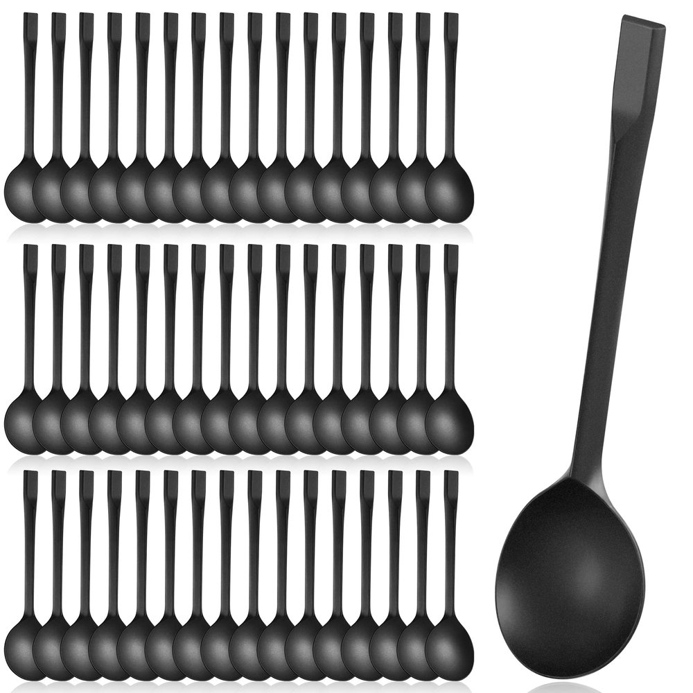 200 Pcs Plastic Soup Spoons Heavyweight Disposable Spoon Party Small Plastic Soup Spoons for Daily Use Wedding Birthday Home Party Picnics Restaurant Kitchen Summer Dessert Station Supplies(Black)