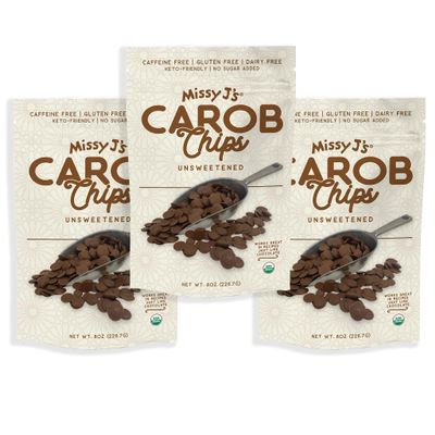 Missy Js Organic Unsweetened Carob Chips 8 oz | Vegan and Gluten-Free | Healthy Caffeine Free Chocolate Substitute for Baking and Snacking (3 Pack)