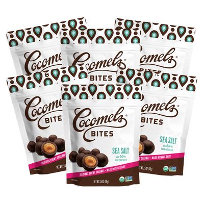 Cocomels Chocolate-Covered Sea Salt Coconut Milk Caramel Bites Organic Vegan Candy, Sea Salt, 3.5 Ounce (Pack of 6)
