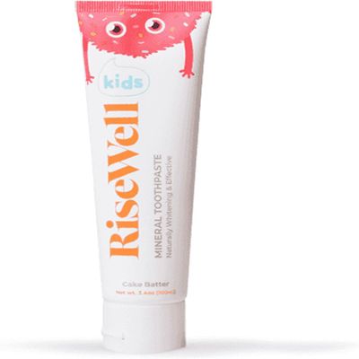 RiseWell Kids Mineral Toothpaste - Kids Hydroxyapatite Toothpaste with Xylitol for Teeth Protection - Made by Dentists, Safe to Swallow, No Added Fluoride and All Natural - Cake Batter Flavor, 3.4 Oz