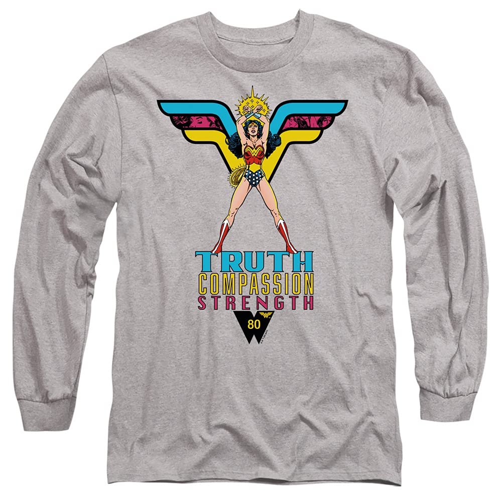 LOGOVISION Wonder Woman Truth, Compassion, Strength Unisex Adult Long-Sleeve T Shirt, Truth, Compassion, Strength, 2X-Large