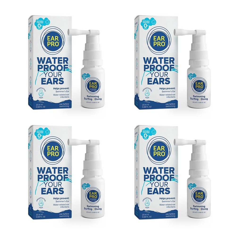 EarPro Natural Swimmer Ear Spray for Kids & Adults  Block Water Before Swimming, Surfing or Diving - Replace Ear Plugs  Safe & Easy Protection Against Trapped Water  4 Pack, Up to 800 Sprays.