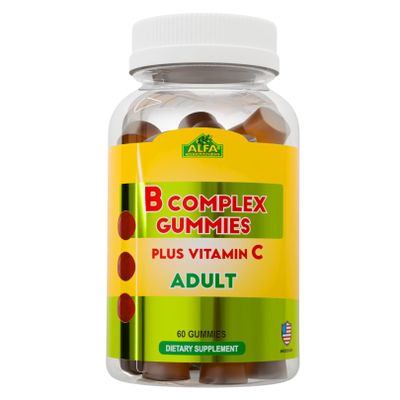 ALFA VITAMINS Vitamin B Complex Gummies with Vitamin B12, B7 as Biotin, B6, B3 as Niacin, B5, B6, B8, B9 as Folate for Stress, Energy, Nerve Function and Healthy Immune System - 60 Gummies