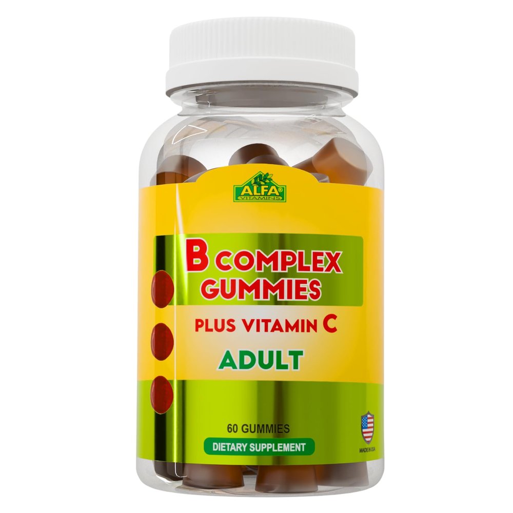 ALFA VITAMINS Vitamin B Complex Gummies with Vitamin B12, B7 as Biotin, B6, B3 as Niacin, B5, B6, B8, B9 as Folate for Stress, Energy, Nerve Function and Healthy Immune System - 60 Gummies