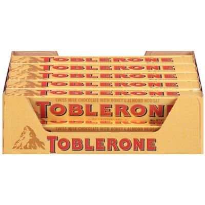 Toblerone Swiss Milk Chocolate Candy Bars with Honey and Almond Nougat, 20-3.52 oz Bars