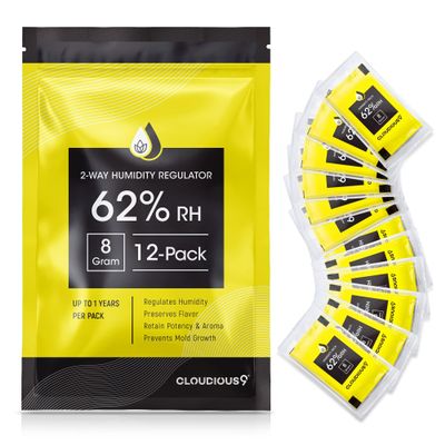 Cloudious9-62% 2-Way Humidity Pack Regulator 8 Gram - 12 Count Pack for Humidors Herb Flower - Individually Sealed Bag  Solution for Convenient Humidification