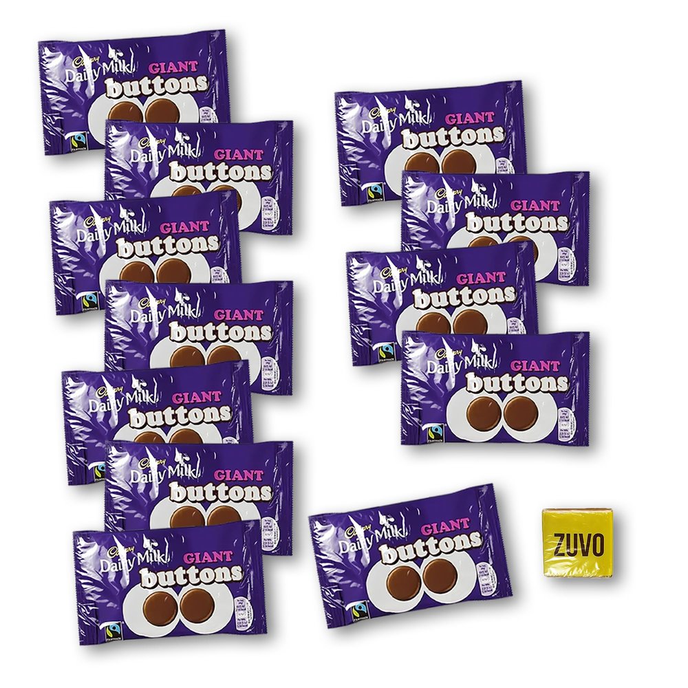 Zuvo 12Pcs Cadbury Giant Buttons Chocolate Box, Full Size 40g Bags of Delicious Cadbury Chocolate in A Unique Gift Box and A Free UK Chocolate
