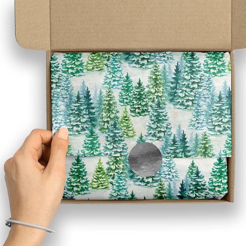 240ea - 20 X 30 Snowy Trees Premium Tissue Paper Christmas