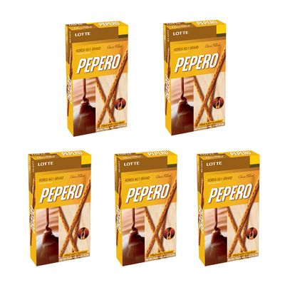 LOTTE Pepero Chocolate Sticks 6 Variety Flavors (Nude (Choco Filled), Pack of 5)