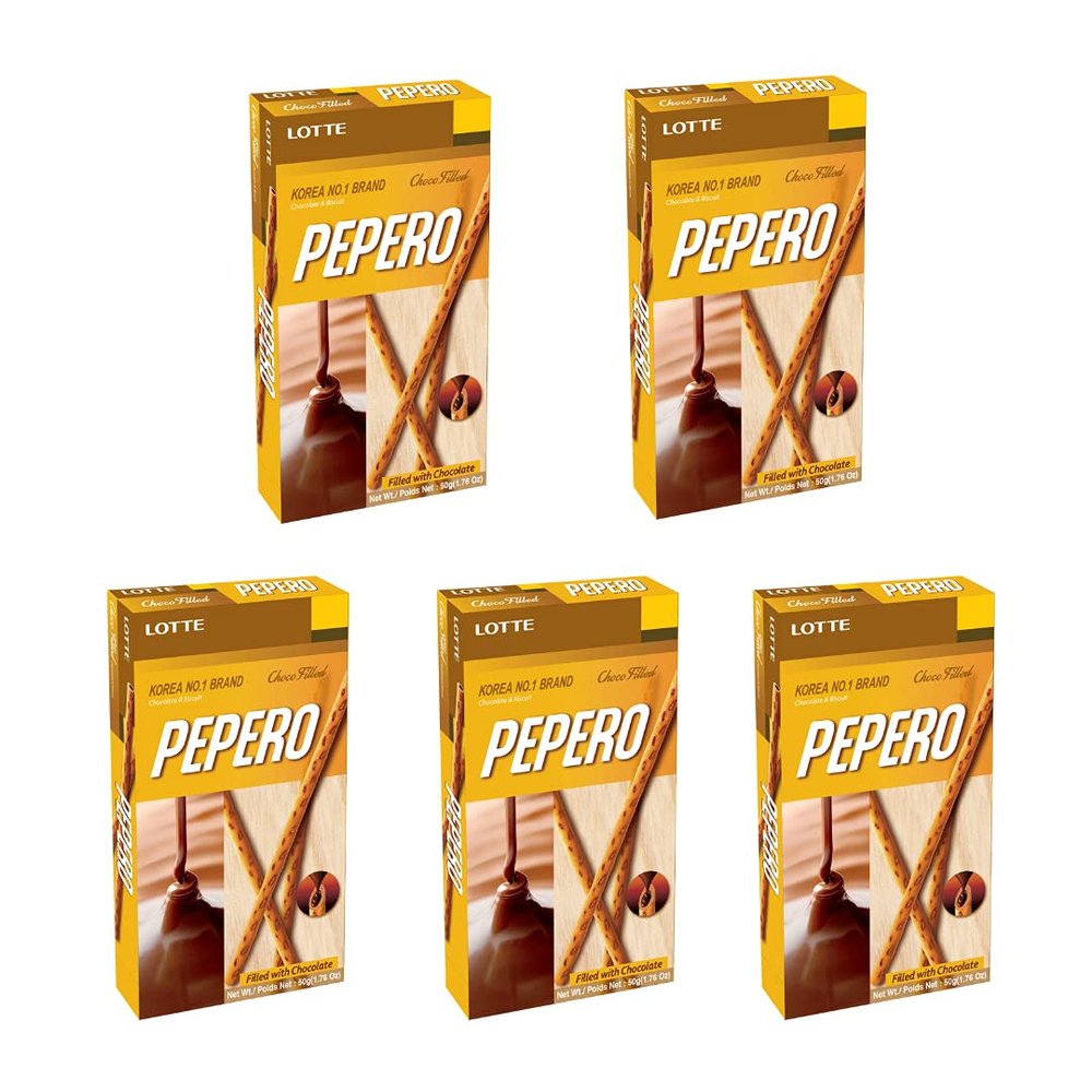LOTTE Pepero Chocolate Sticks 6 Variety Flavors (Nude (Choco Filled), Pack of 5)