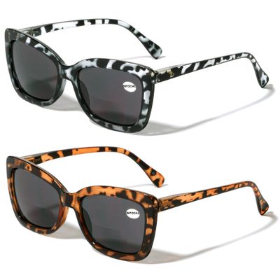 V.W.E. 2 Pairs BIFOCAL Women Big Lens Butterfly Reading SunGlasses - Fun Cateye Outdoor Glasses (1 Grey 1 Brown, 2.50)