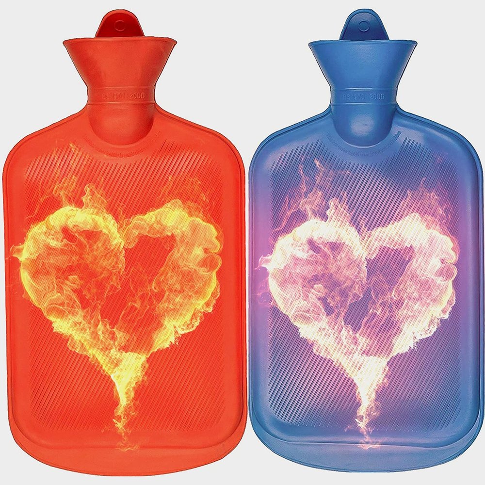 2 Pack Premium Simple Rubber 2L Hot Water BagReusable Hot Compress and Heat TherapyNatural Rubber -BPA Free-Durable Hot Water Bag (Color : Blue+red)