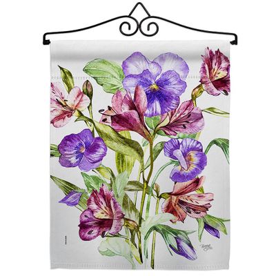 Alpine Violet Bouquet Garden Flag Set Wall Hanger Floral Sunflower Tulip Rose Orchid Lilies Season Springtime Flower Wreath Small Decorative Gift Yard House Banner Made In USA 13 X 18.5
