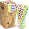 [10mm Wide] 8.5 inch Colossal Paper Straws for Smoothie & Milkshake - Colorful Stripes (Pack of 100) view 1