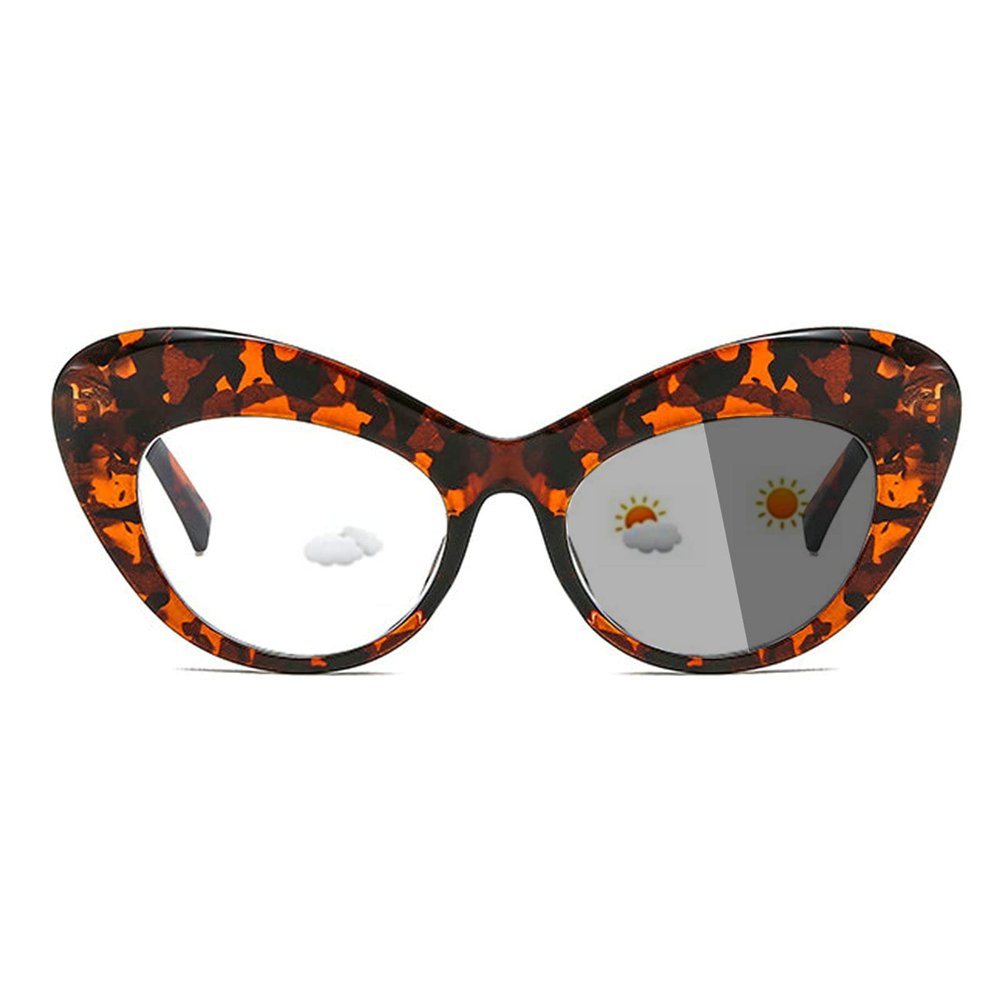 Bifocal Transition Photochromic Bifocal Reading Glasses women Oversized cat eye Frame Readers Sunglasses 0~+400 (brown leopard, 250 magnification)