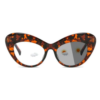 Bifocal Transition Photochromic Bifocal Reading Glasses women Oversized cat eye Frame Readers Sunglasses 0~+400 (brown leopard, 375 magnification)