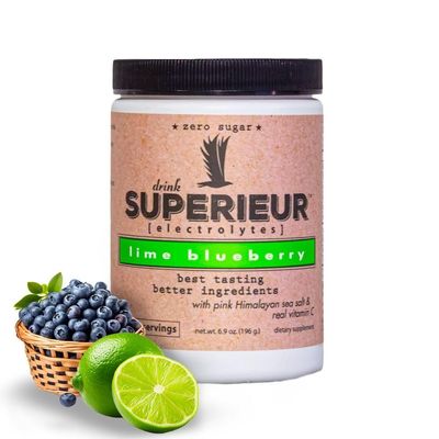 Superieur ElectrolytesPlant Based Electrolyte Supplement w/Sea Minerals for Hydration & RecoveryKeto Friendly, Non-GMO, Zero Sugar, Vegan, Healthy Sports Drink PowderLime Blueberry (70 Servings)