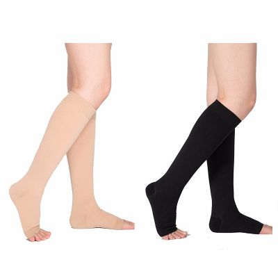 WSYKC Compression Socks Set (2 Pairs), Open-Toe Compression Socks, 23-32mmHg Gradient Pressure, One Pair Each in Black and Beige M
