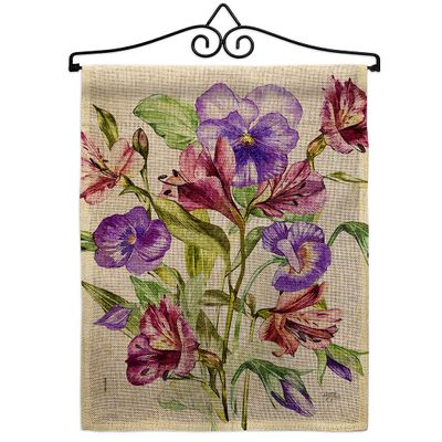 Alpine Violet Bouquet Burlap Garden Flag Set Wall Hanger Floral Sunflower Tulip Rose Orchid Lilies Season Springtime Flower Wreath Small Gift Yard House Banner Double-Sided Made In USA 13 X 18.5